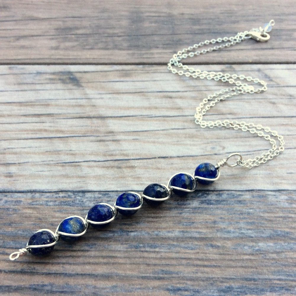 Lapis necklace, throat chakra, sterling silver, crystal healing necklace